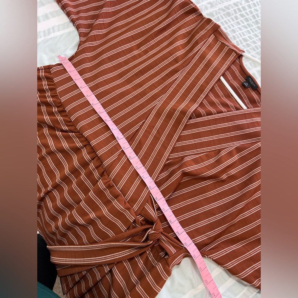 Ann Taylor Rust Stripe Wrap Tie Blouse - Picture 3 of 12